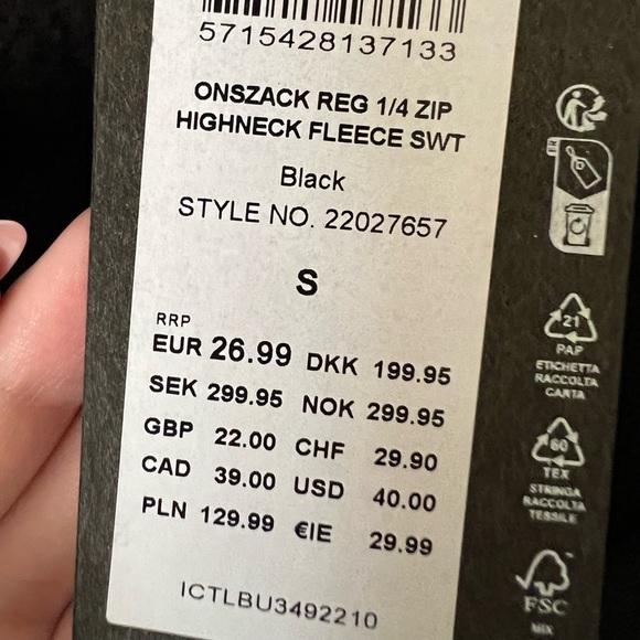 Only & sons fleece 1/4 zipper sweater in black - Picture 5 of 7